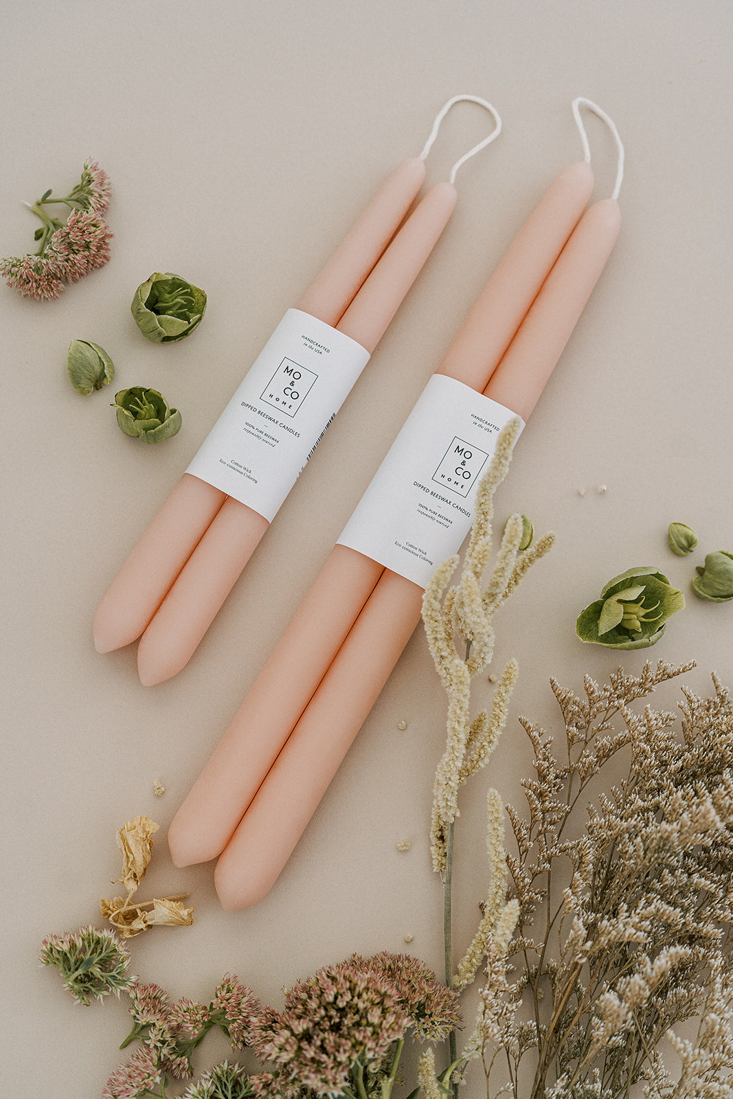 Pink Rose | Dipped Beeswax Taper Candles