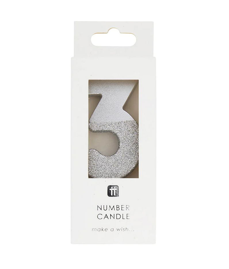 # 3 - Silver Glitter Birthday Candle