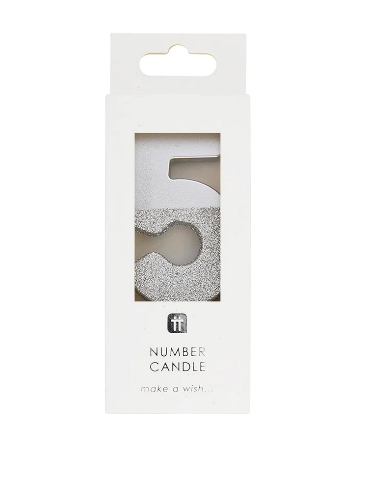 # 5 - Silver Glitter Birthday Candle