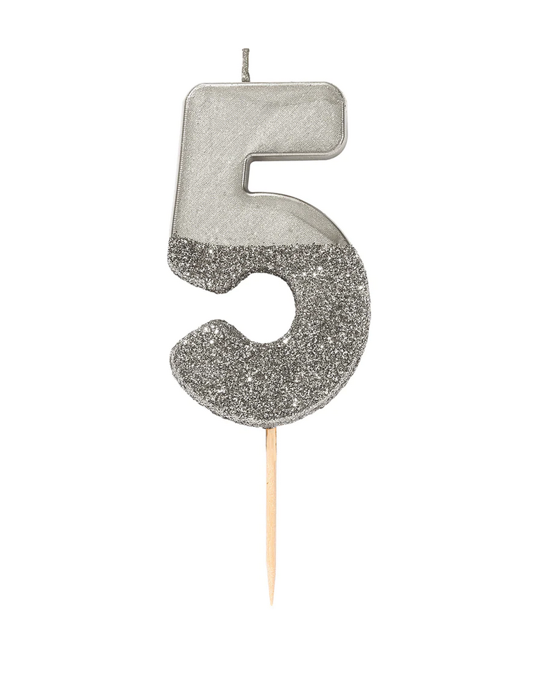 # 5 - Silver Glitter Birthday Candle