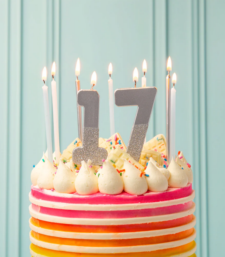 # 7 - Silver Glitter Birthday Candle