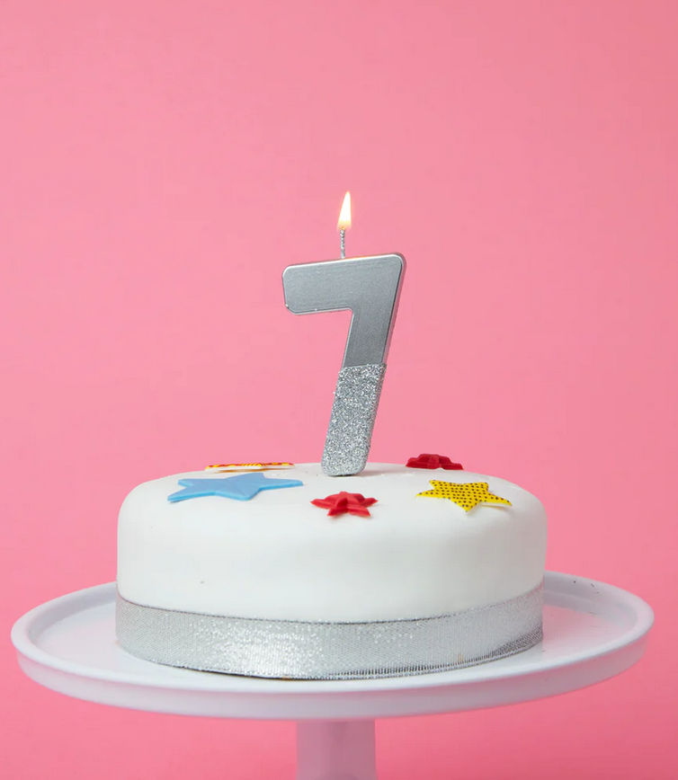 # 7 - Silver Glitter Birthday Candle