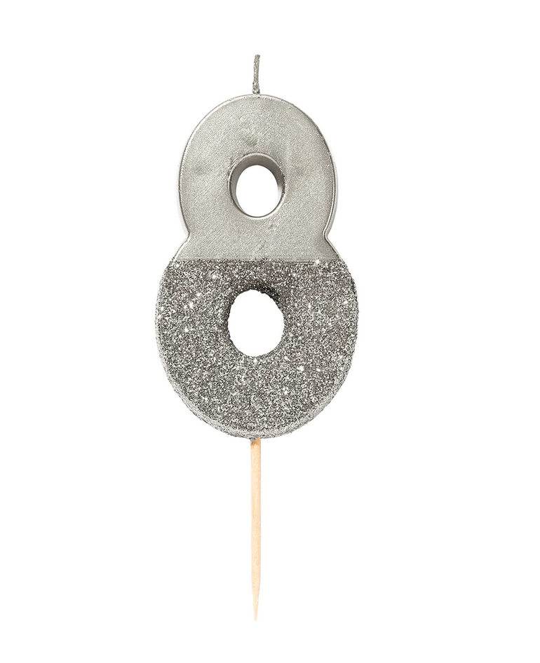 # 8 - Silver Glitter Birthday Candle