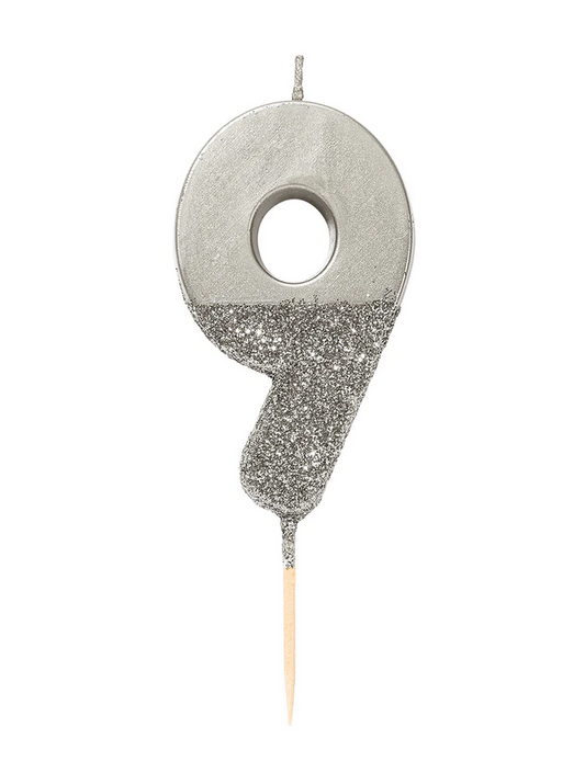 # 9 - Silver Glitter Birthday Candle