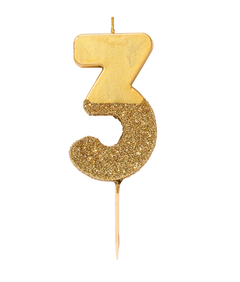# 3 - Gold Glitter Birthday Candle