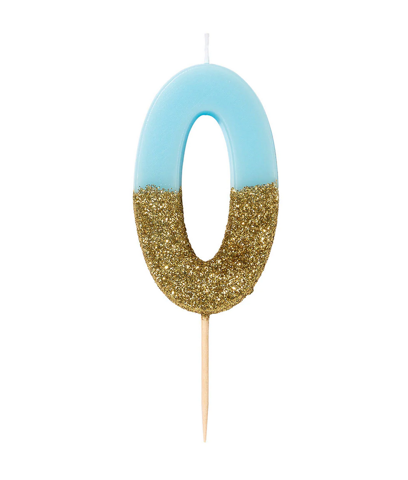 # 0 - Blue + Gold Glitter Birthday Candle