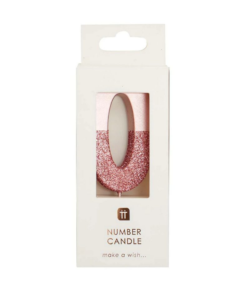 # 0 - Rose Gold Glitter Birthday Candle