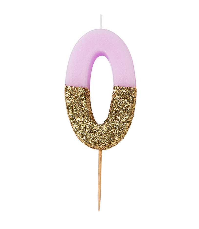 # 0 - Pink + Gold Glitter Birthday Candle
