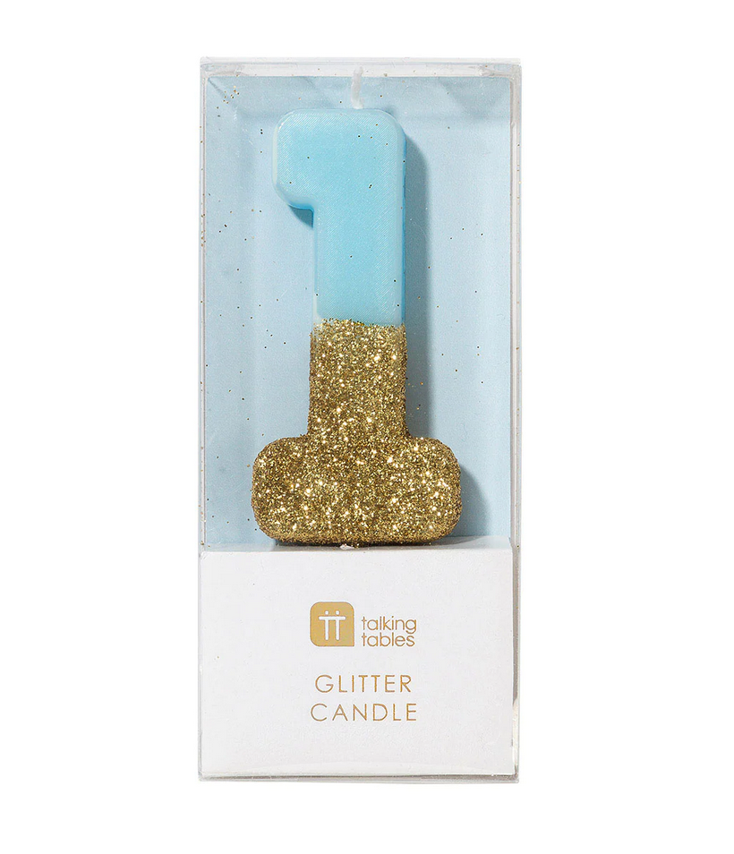 # 1 - Blue + Gold Glitter Birthday Candle