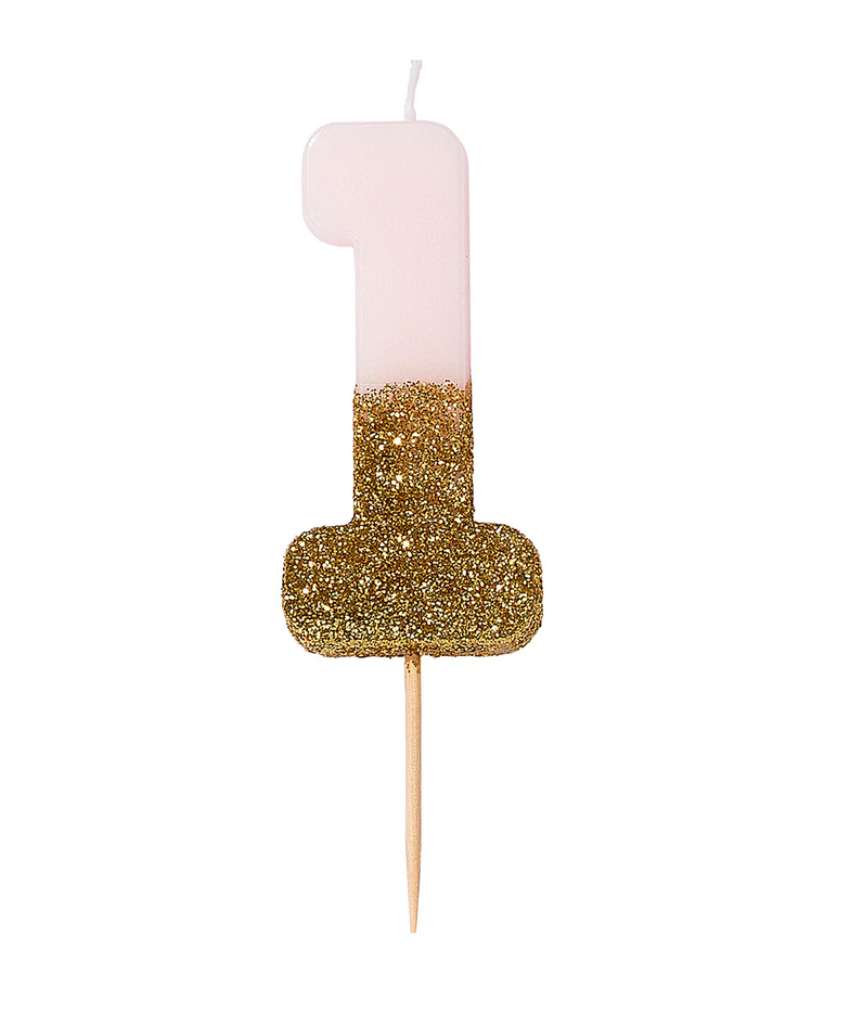 # 1 - Pink + Gold Glitter Birthday Candle