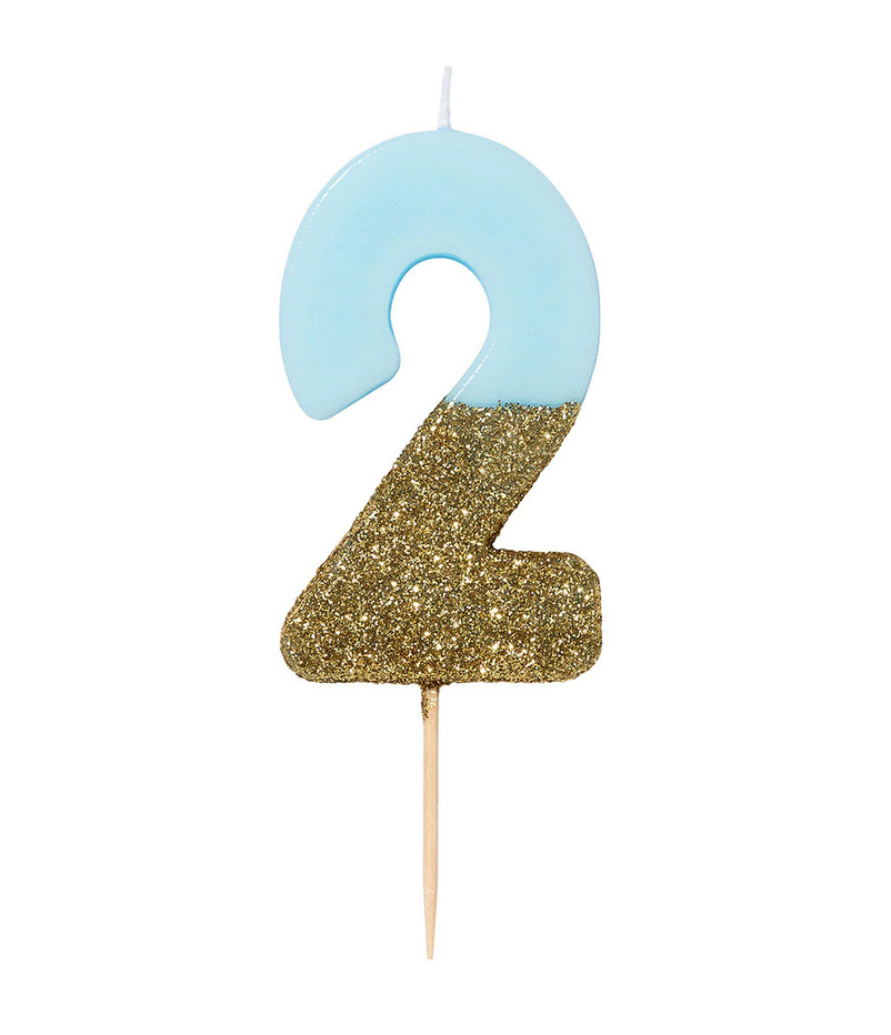 # 2 - Blue + Gold Glitter Birthday Candle