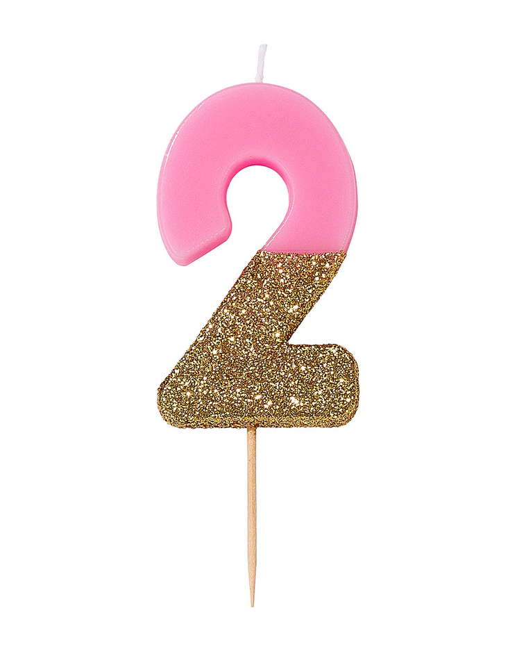 # 2 - Pink + Gold Glitter Birthday Candle