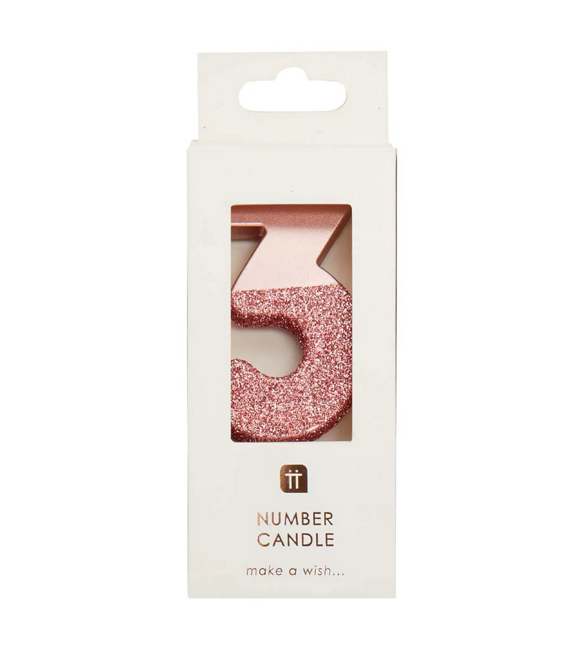 # 3 - Rose Gold Glitter Birthday Candle
