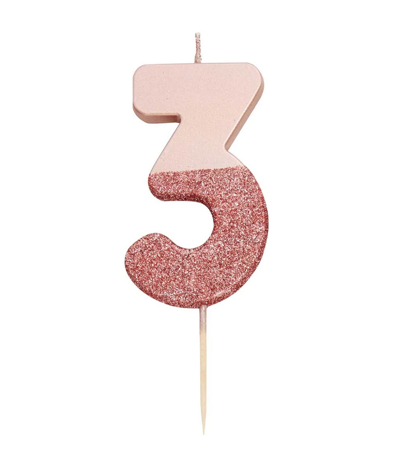 # 3 - Rose Gold Glitter Birthday Candle