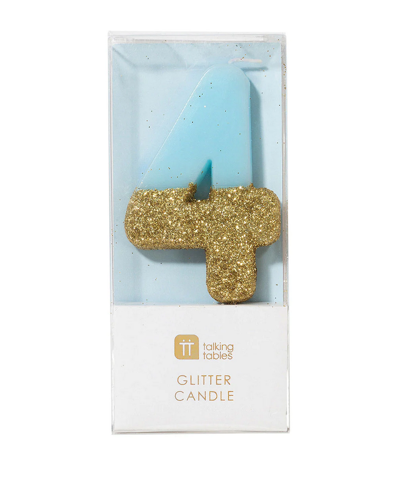# 4 - Blue + Gold Glitter Birthday Candle