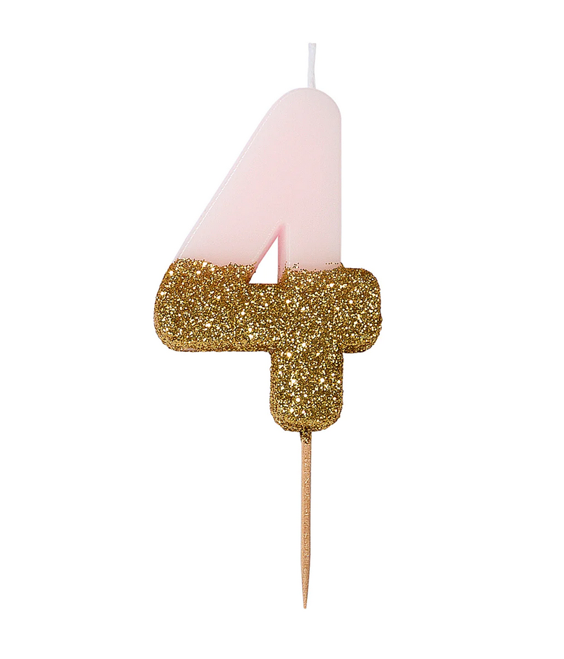 # 4 - Pink + Gold Glitter Birthday Candle