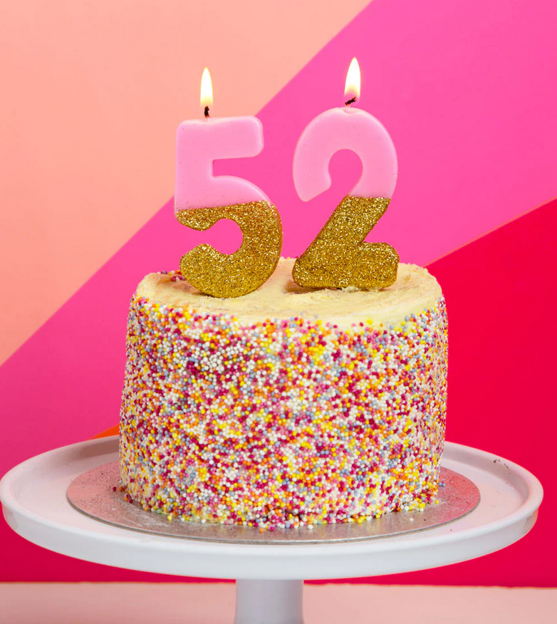 # 5 - Pink + Gold Glitter Birthday Candle