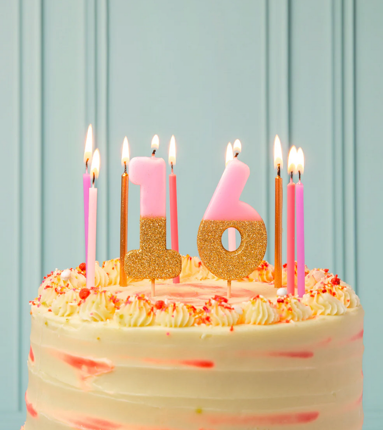 # 6 - Pink + Gold Glitter Birthday Candle