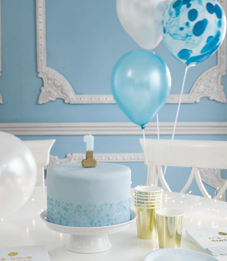 # 7 - Blue + Gold Glitter Birthday Candle