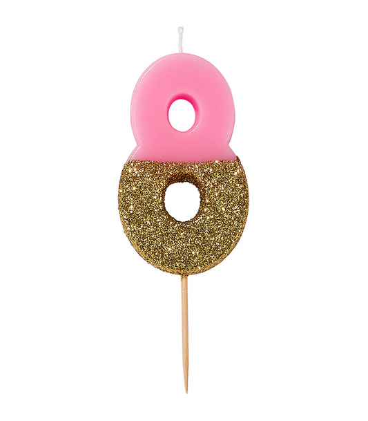 # 8 - Pink + Gold Glitter Birthday Candle