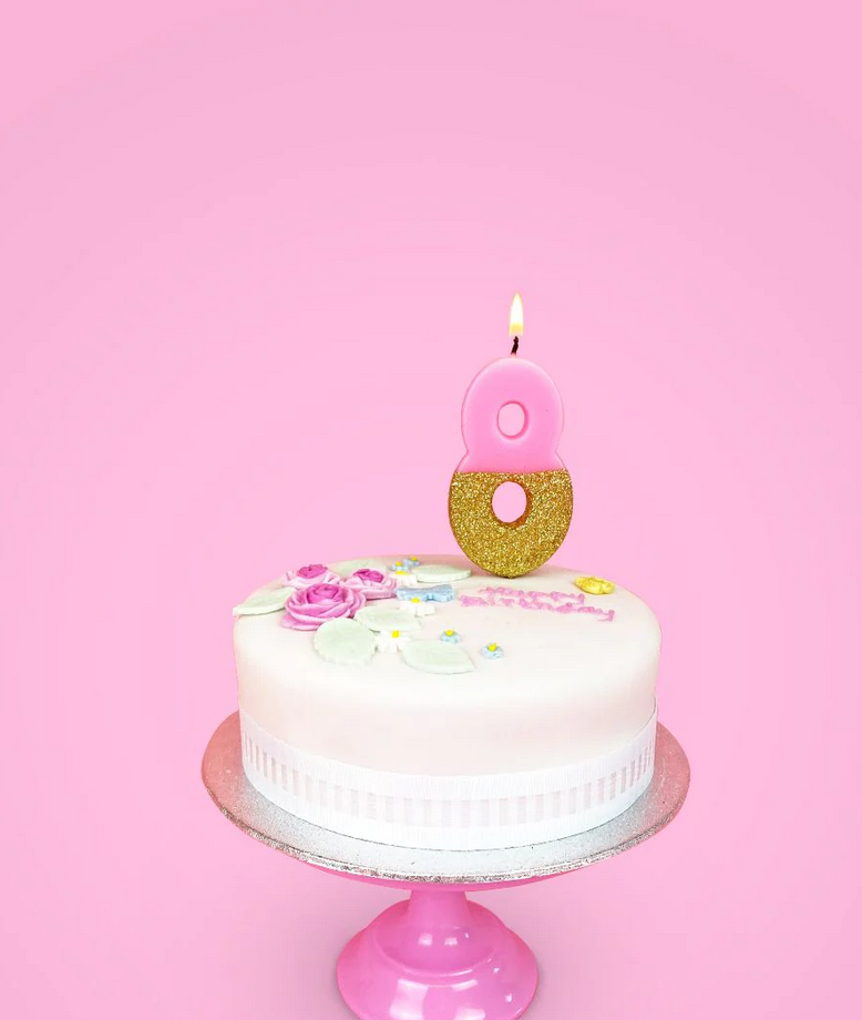 # 8 - Pink + Gold Glitter Birthday Candle