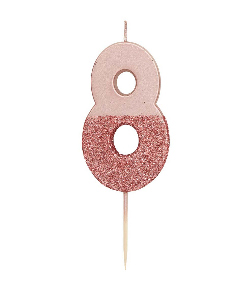 # 8 - Rose Gold Glitter Birthday Candle