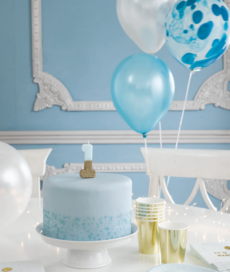 # 9 - Blue + Gold Glitter Birthday Candle