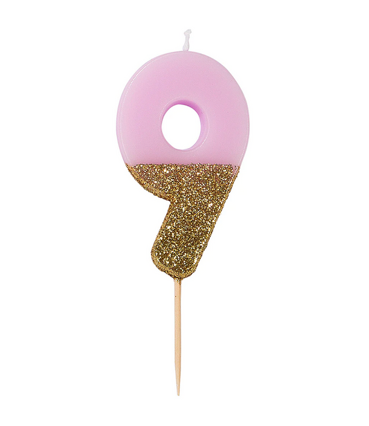 # 9 - Pink + Gold Glitter Birthday Candle