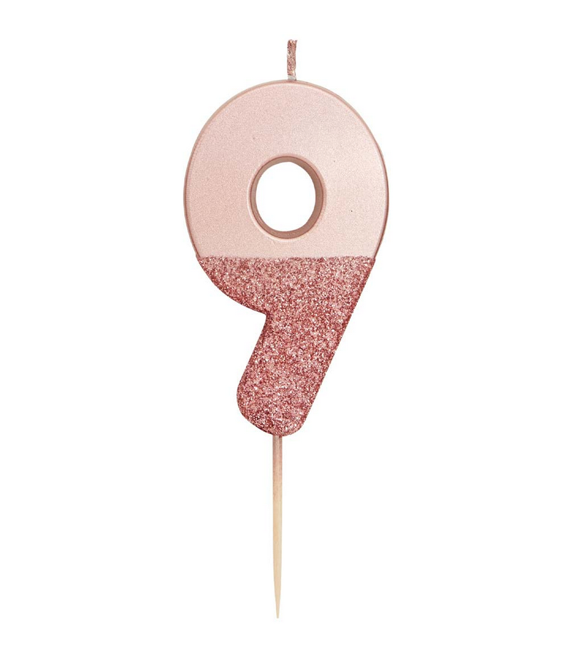 # 9 - Rose Gold Glitter Birthday Candle