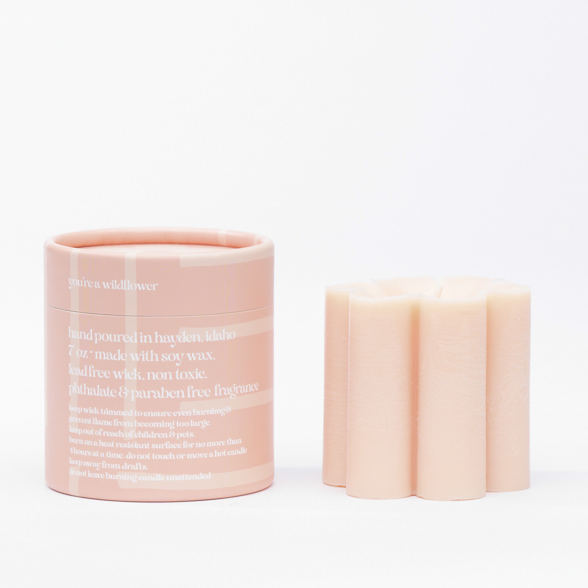 pink daisy pillar candle  • soy candle