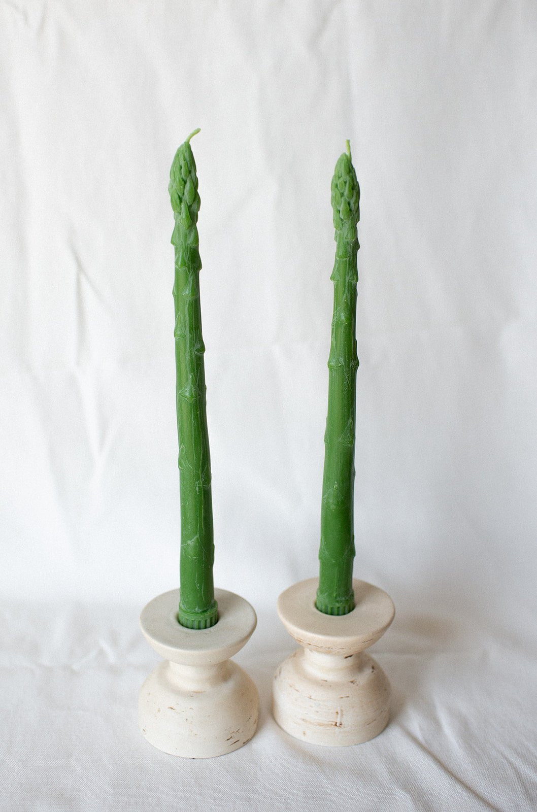 Beeswax Asparagus Taper Candle Pair - 9 inches tall