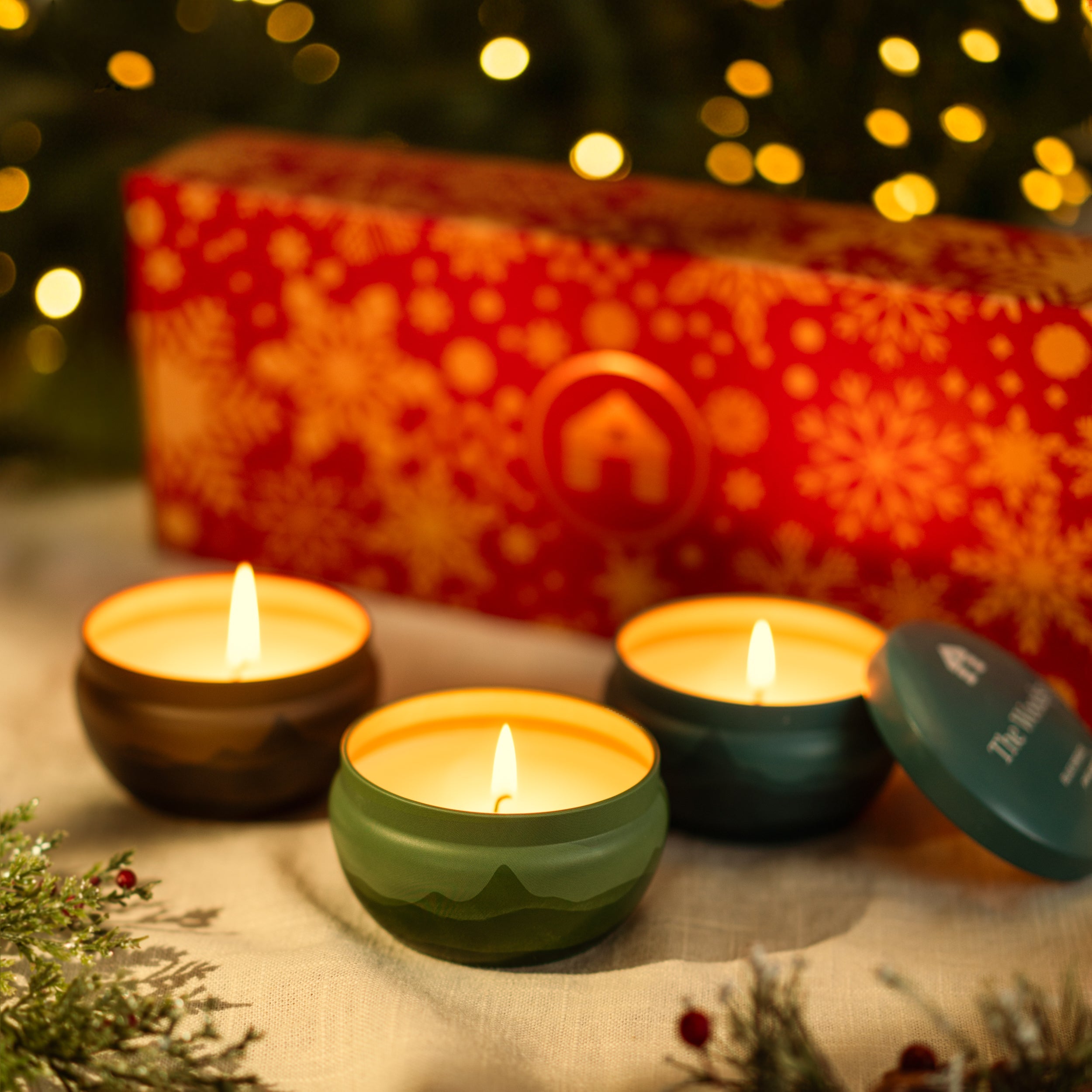 Scented Candle Gift Set - Three 8oz Aromática Coconut Wax Candle Tins - Pumpkin, Pine & Woodsy